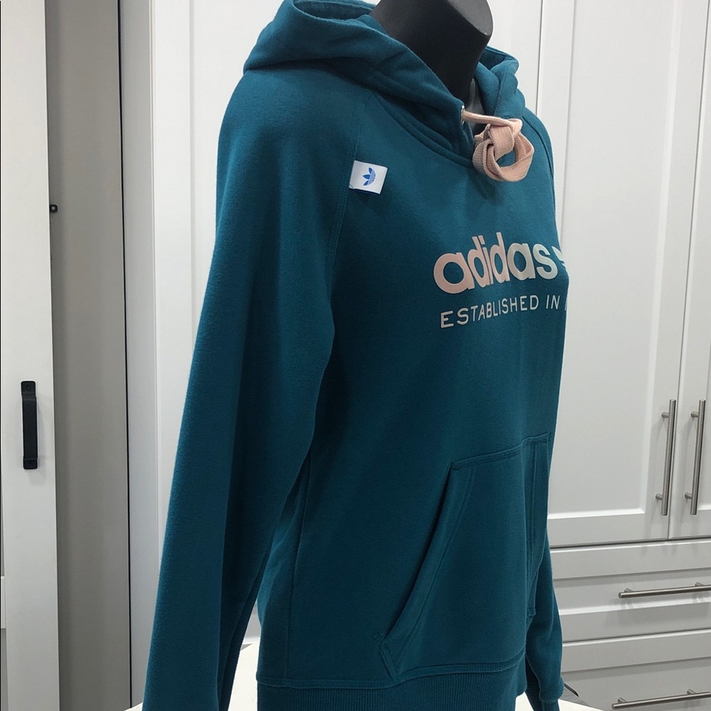 Adidas Women’s Pullover Hoodie - Teal w/ Pink/Lt Blue Logo - Size Small - Picture 8 of 15